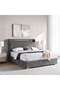 JAVIER KING BED 180X200 HEADBOARD WITH 2 USB PORT,LED LIGHTS AND STORAGE- STONE GREY