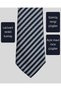 Silver Colored Striped Navy Blue Men's Tie - 8 cm Wide - 2