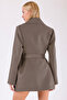 Dark Beige Leather-Trimmed Cashmere Coat - 5