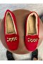 Women's Red Stone Accessory Chain Plush Home Slippers Byndvt04 - 2