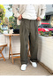 Drawstring Waist Pleated Korean Cut Trousers Khaki 267056