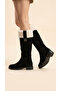 Women's Fur Detailed Suede Look Zippered Short Heeled Boots - 2
