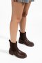 Women's Bitter Brown Leather Knitwear Ankle Detailed Non-Slip Sole Boots - 3