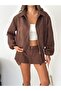 Lined Suede Jacket with Zippered Sleeves and Elastic Waist - 4