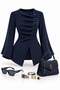 Premium Buttoned Front Thessaloniki Blouse Cardigan - Navy Blue - 3