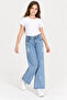 Girl's Light Blue Star Embroidered Wide Leg Lycra Jeans - 5