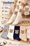 Women's 4 Pairs Cute Plush Teddy Bear Detailed Ribbed Cotton Soft Sock Set