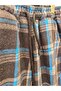 Brown Collared Buttoned Sweatshirt and Plaid Patterned Elasticated Trousers - 4