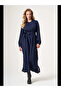 Cupro Embroidered Chiffon Dress 40813 Navy Blue - 4