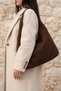 Voluminous Large Size Suede Women's Hand and Shoulder Bag Brown