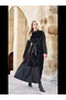 Knitted Dress with Velvet and Fringe Detail on the Front 40801 Black - 2