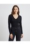Women's Black / White V-Neck Long Sleeve Slim Fit Flexible Modal Basic Body - 3