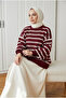 Women's Thin Striped Balloon Sleeve Oversize Knitwear Sweater Tunic 70 cm - 4