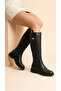 Women's Leather Look Zippered Short Heeled Below the Knee Winter Boots - 4