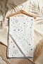 Star Patterned Blue Edge Piping Embroidered Cotton Muslin Baby Blanket 90*90 cm