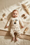 Baby Girl 100% Cotton Magic Cream Patterned 2-Piece Set - Long Sleeve Bodysuit and Stretchy Pants Set - 3