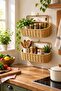 2-Piece Wall Hanging Plastic Rattan Organizer Oval Wicker Look Kitchen Bathroom Basket - 4