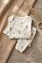 Cream Rabbit Patterned Double Ribbed 100% Cotton Baby Girl Set 3-6-9 Months - 3