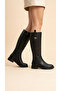 Women's Leather Look Zippered Short Heeled Below the Knee Winter Boots - 2