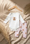 Baby Girl 100% Cotton Pink Bear Patterned 2-Piece Set - Long Sleeve Bodysuit and Stretchy Pants Set - 3