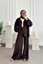 Women's Hooded Zippered Wide-Leg Pants Set - Brown - 2