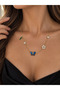 Steel Women's Necklace – Gold Chain Necklace with Butterfly and Flower Details
