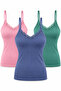 Women's 3-Piece Assorted Ribbed Undershirt with Lace Detail, V-Neck, Thin Straps, 95% Cotton, 5% Elastane, Stretchy Underwear