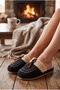 Women's Black Fur-Lined Suede House Slippers, Lace-Up and Stitched Detail Winter Comfort Slippers - 2