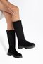 Women's Black Suede Below-Knee Zippered Comfortable Boots
