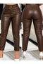 A Must-Have in City Style - Women's High-Waisted Faux Leather Pants with Pockets - 3