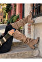 Pusi̇ Mink Suede 5 cm Heel Pulled-Up Cowbell-Style Above the Knee Boots