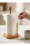 Bamboo Paper Towel Holder Square Base Countertop Roll Towel Stand 31 cm - 2