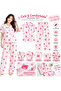 Women’s Pink Printed Pajama Set, Short Sleeve Button Front Sleepwear Set with Collared Top and Long Pants, Comfortable Home Lounge Wear