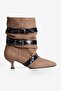 Women's Suede Boots Pointed Toe Short Heel Buckle Moss Mink - 2