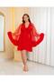 Special Design Tulle Detailed 2-Piece Short Dressing Gown and Nightgown Set (Boxed)