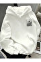 Women's Oversized White Daisy Print Hooded Sweatshirt