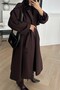 Brown Oversized Polyviscon Long Trench Coat with Shoulder Apollets 9476 - 6