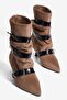 Women's Suede Boots Pointed Toe Short Heel Buckle Moss Mink