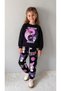 Girl's Character Patterned Three-Thread Black Suit