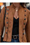 Women's long sleeve judge collar short suede jacket with buttons on the sides - 2