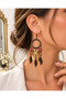 Bohemian Ethnic Dangle Earrings with Beads and Leaf Detail Long Earrings Gold Color - 7
