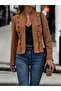 Women's long sleeve judge collar short suede jacket with buttons on the sides - 3