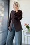 Premium Side Buttoned Back Tie Blouse - Brown - 5