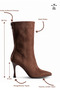 Women's Black Winter Suede Back Zipper Pointed Toe Thin Heeled Boots Lion - 2