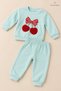 Baby Girl 2-Piece Set with Cherry Embroidery and Bow Detail, 2-Piece Top and Bottom Set, Seasonal - 2