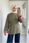 Women's Striped Detailed Collar and Wide Cuff Belted Tunic 70 cm - 3