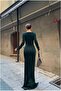 Heart Slit Evening Dress with Collar and Long Sleeves - 4