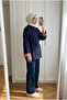 Women's Striped Detailed Collar and Wide Cuff Belted Tunic 70 cm - 2