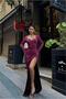 Heart Slit Evening Dress with Collar and Long Sleeves