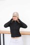Women's Stand Collar Scuba Fabric Zippered Slim Fit Sweatshirt with Finger Loop - 3